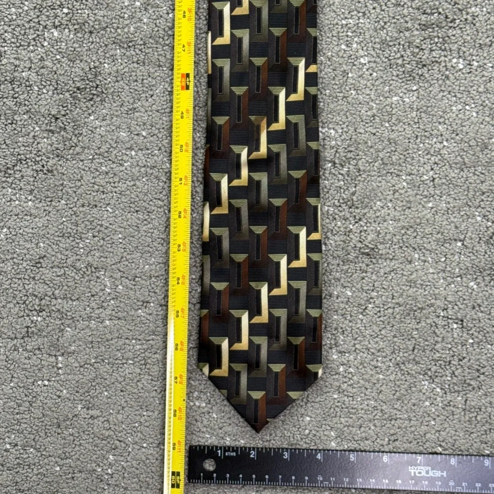 Valerio Garati Mens Silk Tie Black Gold Brown Geometric Handmade 59